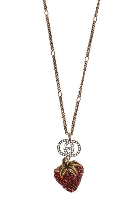 strawberry gucci necklace|Necklace with strawberry and Gucci pendants .